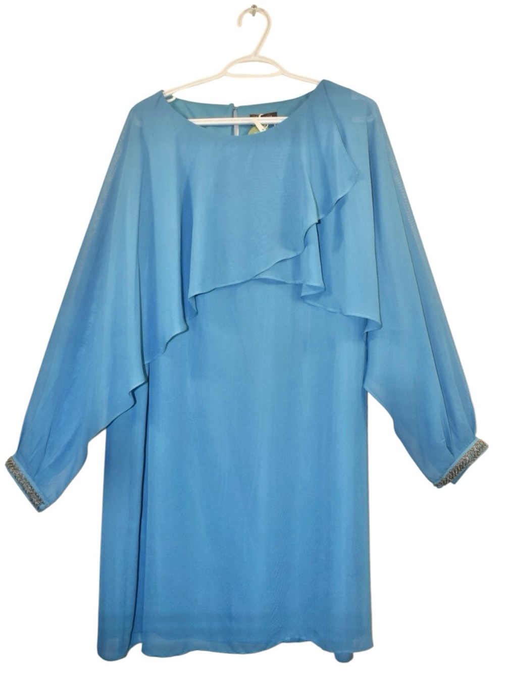 Light Blue Long-Sleeve Ruffle Overlay Dress